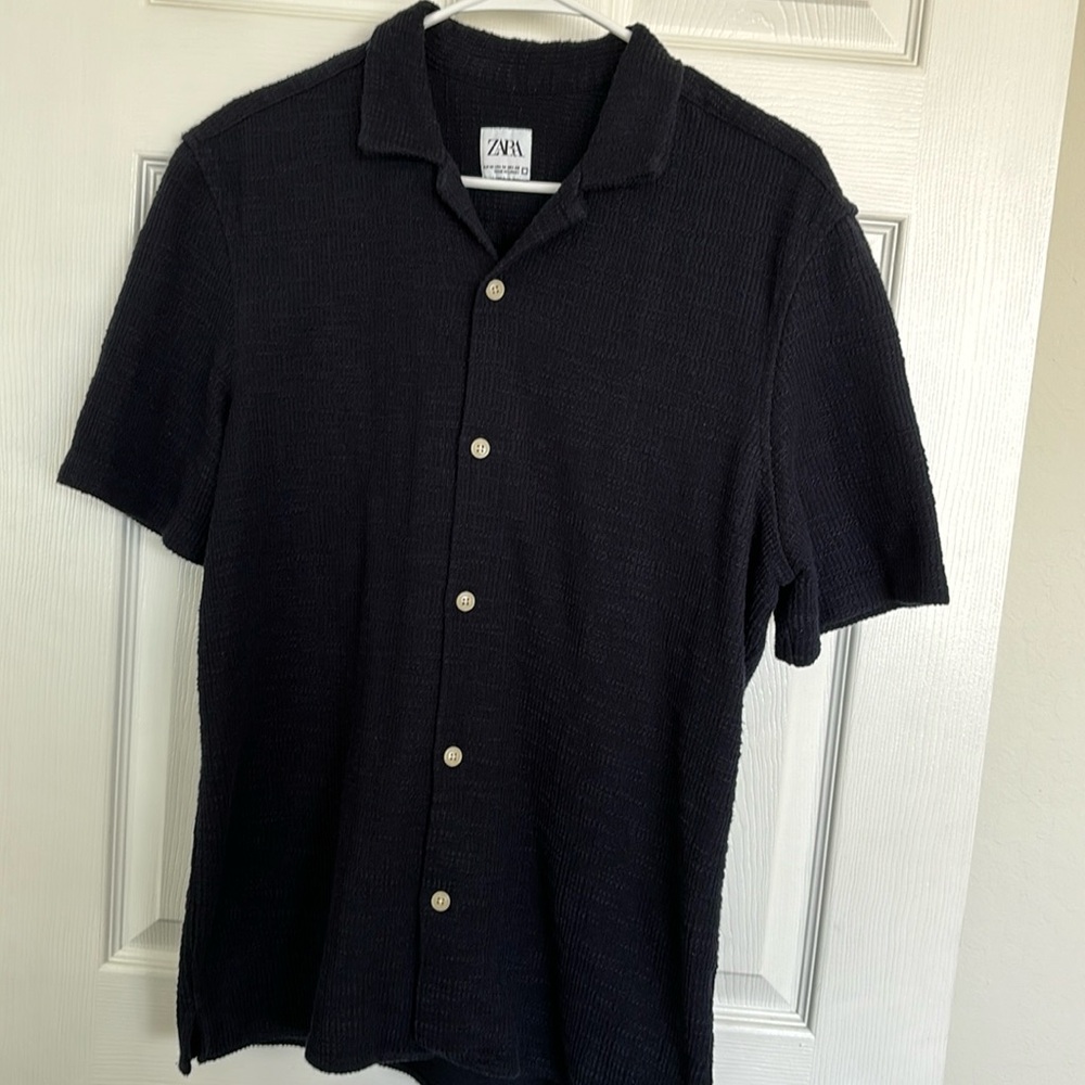 Navy button up